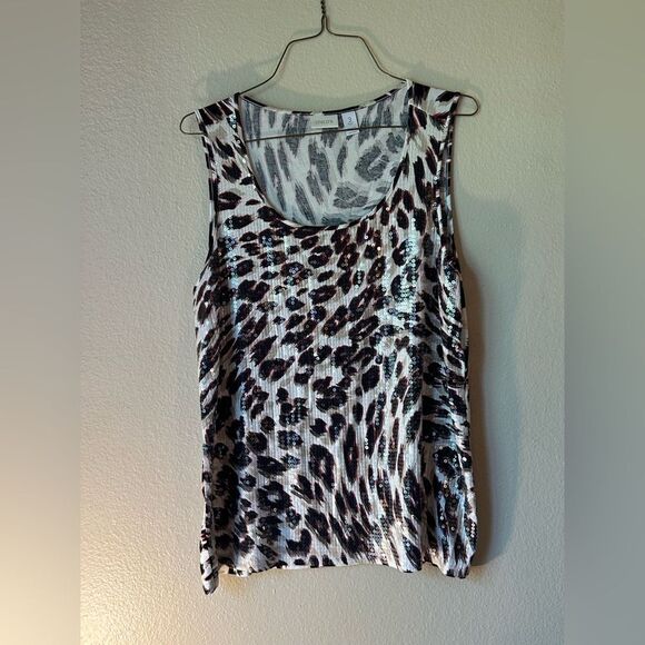 NWOT - Chico's Sequin Leopard Animal Print Knit Tank Top - Size 3 (XL / 16) - Picture 1 of 6